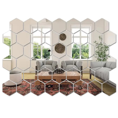 Stickers Muraux Miroir Hexagonaux – Lot de 45 Pièces