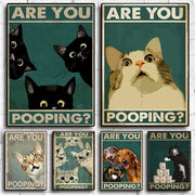 Vintage Funny Toilet Animals Poster