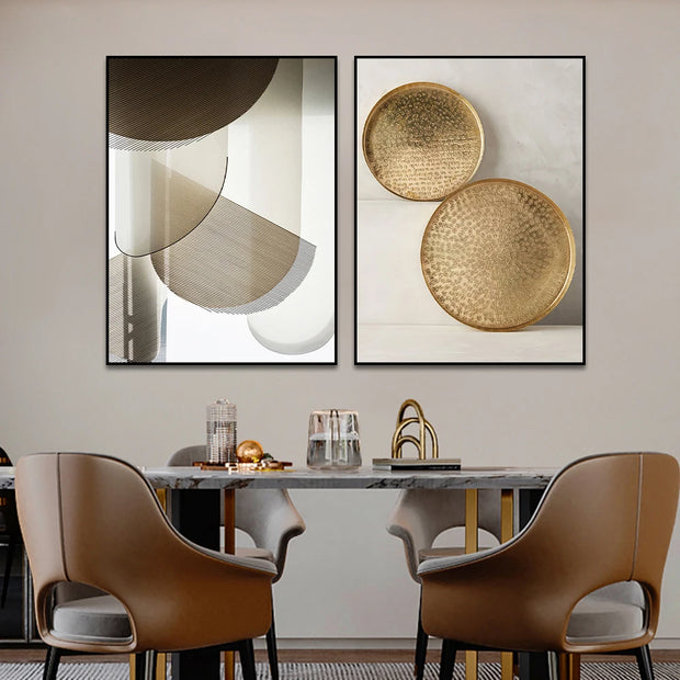 Affiches abstraites beige et or - Set de 3 cadres modernes